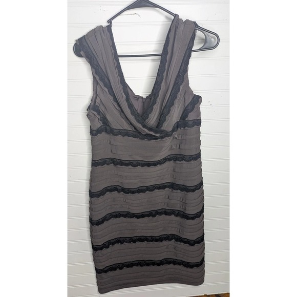 Adrianna Papell Dresses & Skirts - Adrianna‎ Papell Womens V Neck Dress 12 Purple Black Lace Tiered Sleeveless Y2k